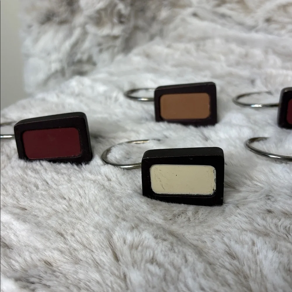 Set of 11 Rectangular Shower Curtain Hooks. Brown, Cream, Tan & Burgundy